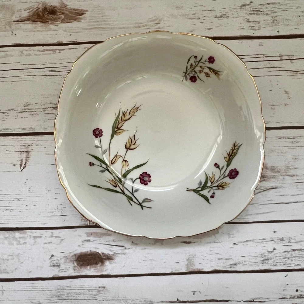 Yamaka‎ China Bowl and Plate Set White Gold Wheat Floral Japan MCM 3pc Set